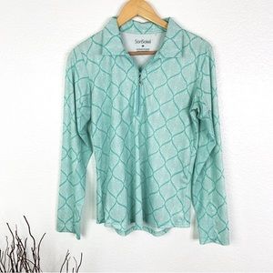SANSOLEIL SolCool Print Long Sleeve 1/4 Zip Golf Sun Shirt